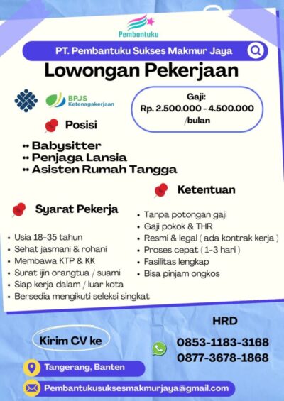 loker pekerja baby sitter penjaga lansia asisten rumah tangga