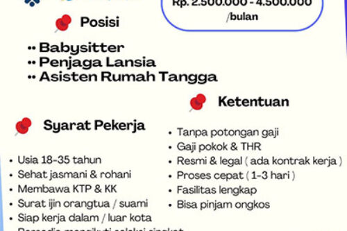 Loker Pekerja Baby Sitter, Penjaga Lansia, dan Asisten Rumah Tangga